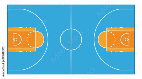 Canvastavla Vector illustration of an empty blue and orange basketball court from top view