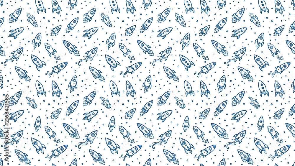 Seamless Pattern with Hand Drawn Space Rockets.