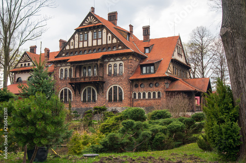 Dom Ludowy. Building was built in accordance with national Zakopane style in Ostrowy Górnicze district. Sosnowiec, Poland.