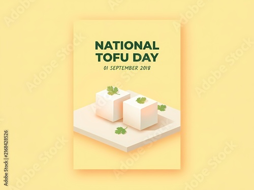 National Tofu Day Pastel Yellow Isometric Poster Graphic Template Card