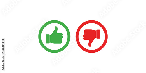 Konstfotografi Thumbs up and thumbs down icons in green and red circles for feedback and voting