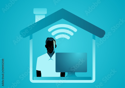 Remote work from home with computer and wifi internet connection