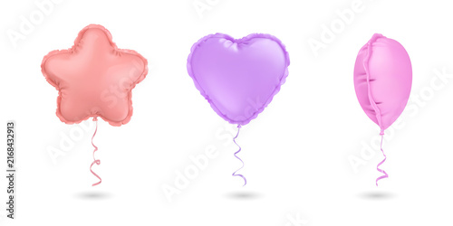 Pastel colored balloons floating in air on transparent background