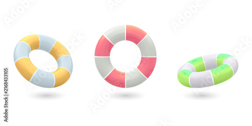 Colorful inflatable life preservers on transparent background