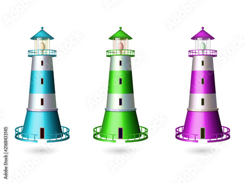 Colorful lighthouses on a transparent background