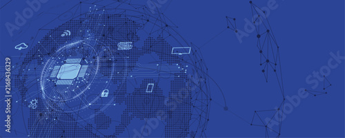Plakat w ramie Digital cyberspace background representing big data, cloud computing, and AI