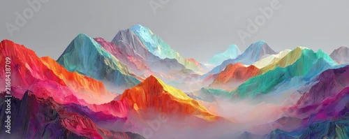 Panel kuchenny z motywem abstract surreal colorful mountain landscape in fog illustration
