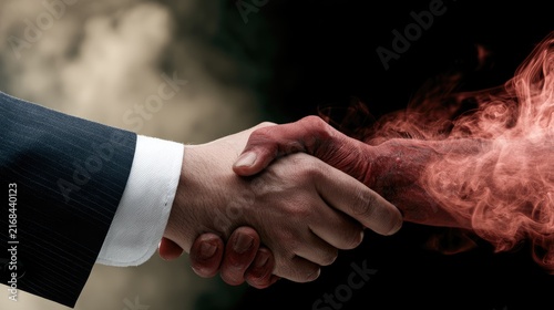 business handshake with a devil symbolizing temptation corruption and unethical deals