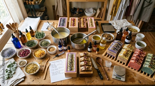 Handmade soap making process with natural ingredients and essential oils