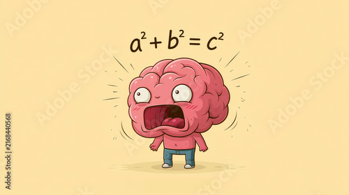 cute funny brain shocked by a mathematical formula illustration