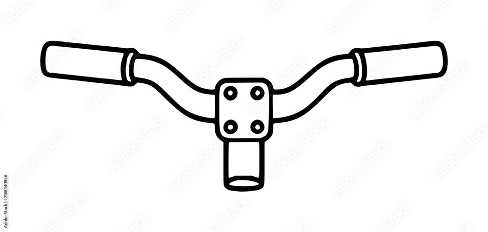 Fototapeta premium Minimalist vector icon of a bicycle handlebar with grips and stem, perfect for cycling enthusiasts, mountain bike gear illustrations, and outdoor sports graphic design projects on white background.