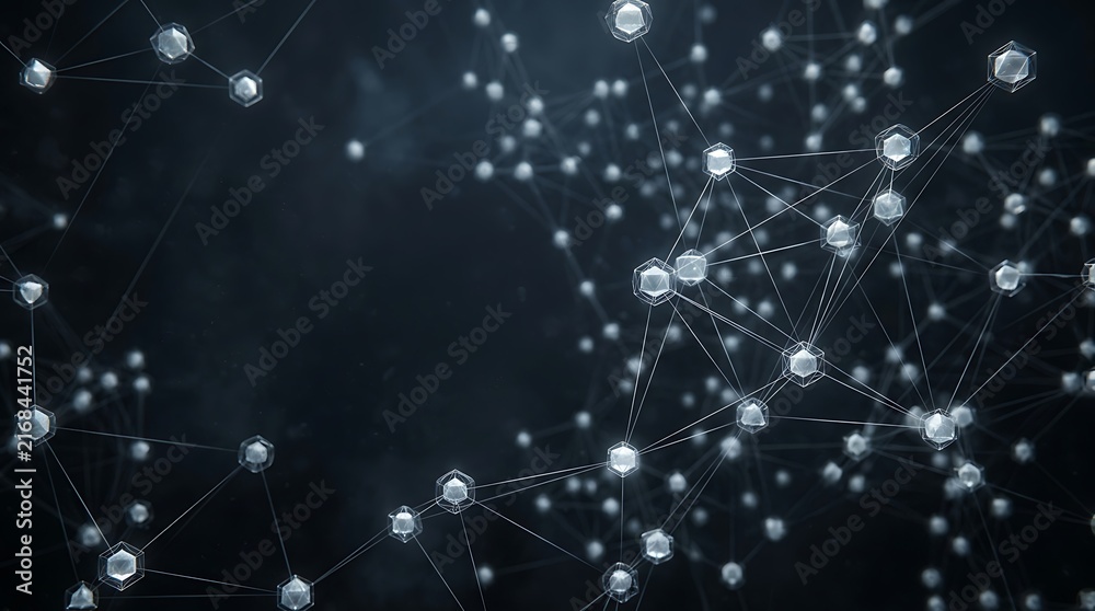 Fototapeta premium Digital network connection nodes representing cybersecurity and global data communication.