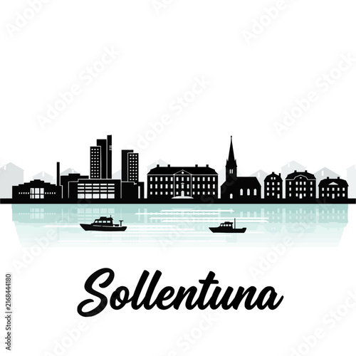 Canvas Print Sollentuna Sweden Skyline Silhouette - A Stockholm Suburb on Lake Edsviken Vecto