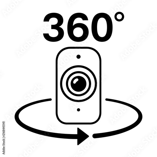 Quadro su tela A 360-degree rotating smartphone with a camera lens captures panoramic views in a circular motion graphic