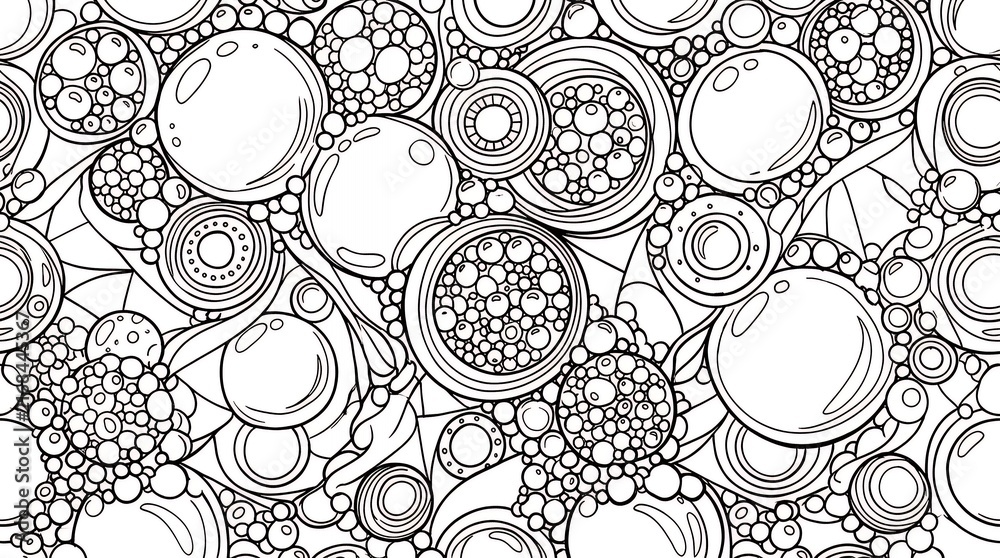 Abstract Circles And Bubbles Hand Drawn Line Art Pattern For Adult Coloring Book Page abstract pattern coloring book circles bubbles balloons hand drawn black and white line art page adult coloring