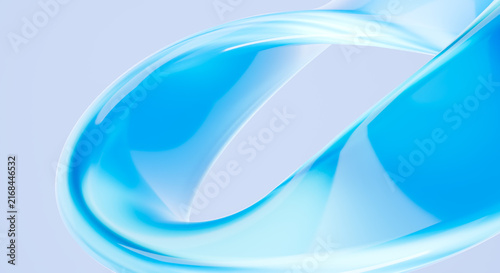 3D Render of Abstract Blue Glass Ribbon Flowing Curves Smooth Translucent Sculpture Modern Digital Art Background