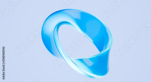 3D Render of Abstract Blue Glass Torus Shape Floating on Light Background Modern Geometric Design Element