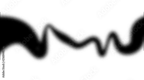 Dynamic abstract black wave with a subtle halftone texture on a clean white background, creating a modern, minimalist graphic element for contemporary design projects