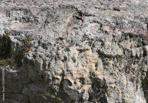Fotografie A rough boulder surface in a horizontal orientation with rises, recesses, cracks