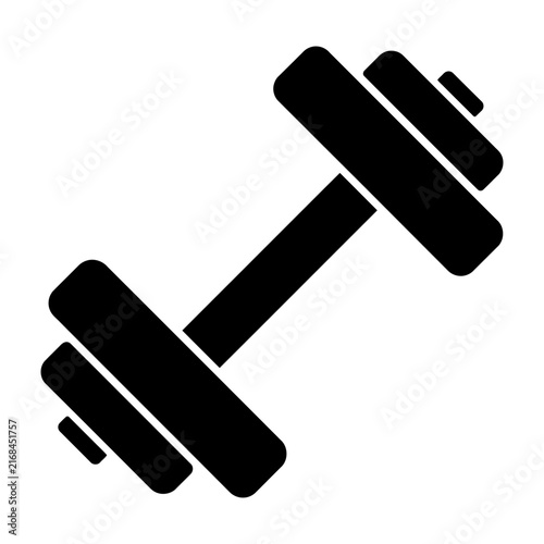 A bold black dumbbell with hexagonal plates and a central bar resting on a clean, white background.