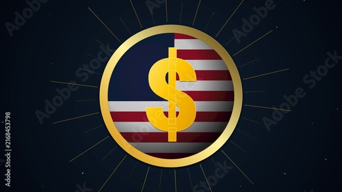 Gold US Dollar Coin American Flag Glowing Sparks Financial Concept