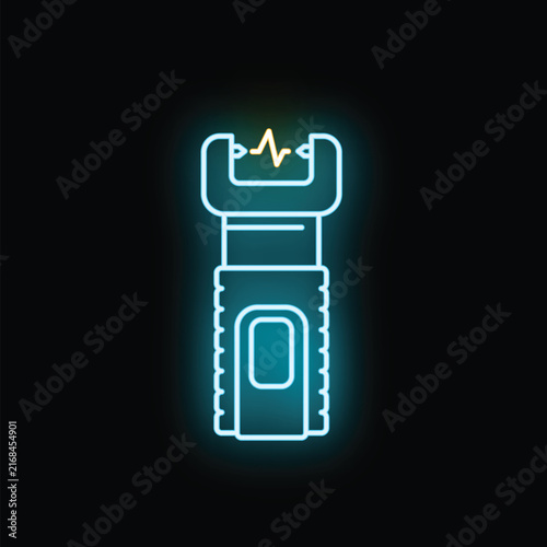 Картината върху платно Icon of a stun gun glowing blue and yellow, representing self defense and securi