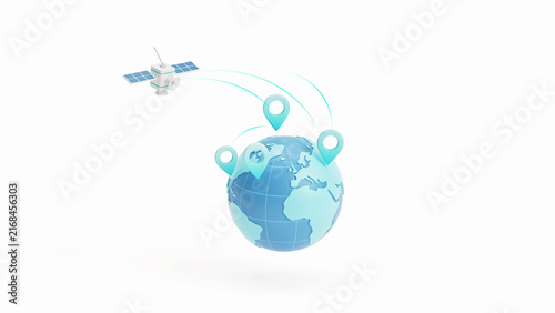Satellite communicating with global positioning markers on transparent background showing modern navigation technology