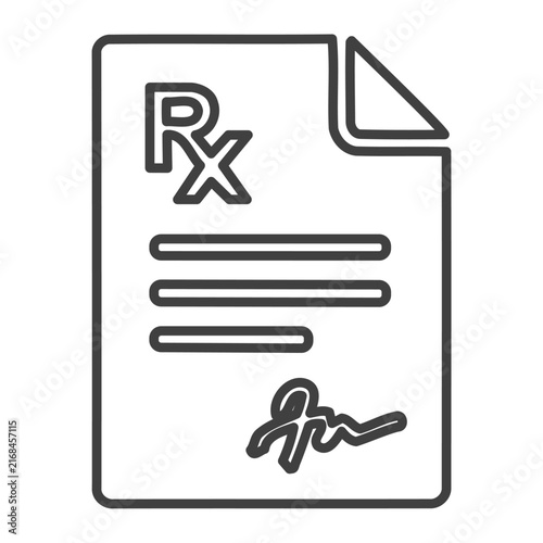 Rx Medical Prescription Document Outline Icon Vector Illustration