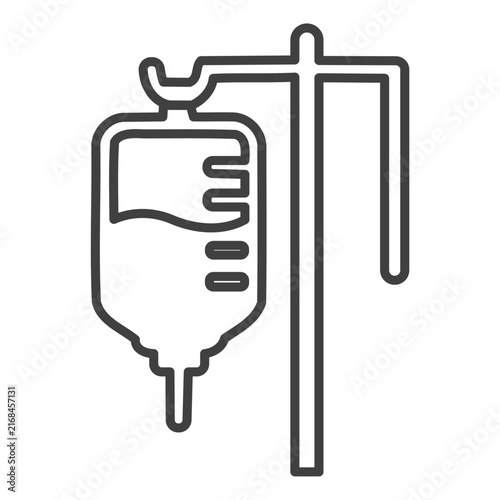 Medical IV Drip Bag on Stand Pole Outline Icon Vector Illustration