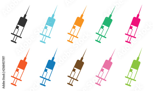 Laboratory syringe icon set. Medical injection for laboratory and education sign symbol on white backgroud. Vector illustration.