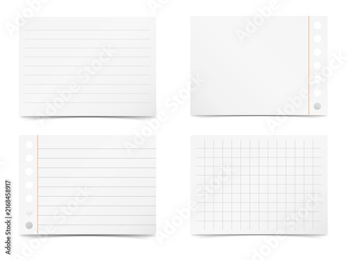 Four white notecard templates for design and writing projects on transparent background