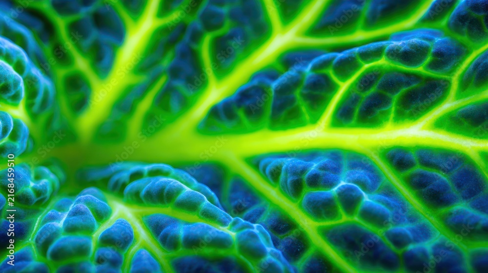 Fototapeta premium Viintimate apparelnt green leaf veins illuminated under translucent light