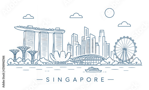 Singapore Skyline Minimal Line Art Vector Illustration