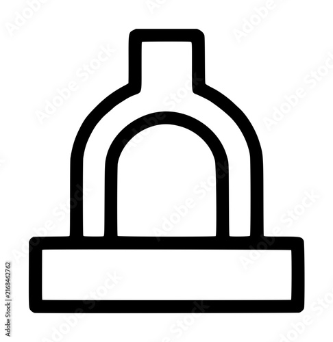 Plakat w ramie Industrial lifting magnet vector icon for heavy machinery and scrap metal handling, featuring a bold black outline illustration of an electromagnet used in construction, manufacturing and logistics.