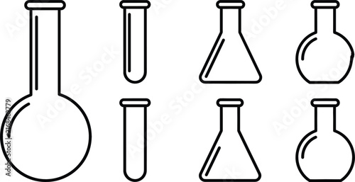 Fotografía Science laboratory flask line vector icon set with chemistry test tube erlenmeye