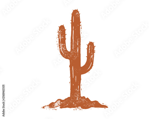 Terracotta saguaro cactus illustration, distressed desert plant graphic