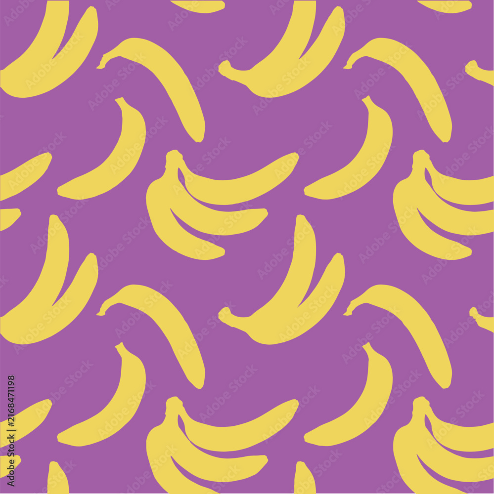 Fototapeta premium Seamless Banana Pattern on Bright Yellow Background, Colorful Tropical Fruit Vector