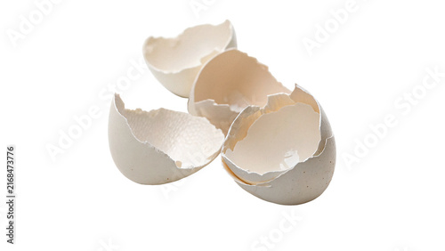 Canvastavla Broken pieces of empty white chicken egg shell isolated on transparent background