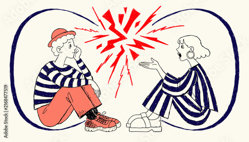 Conflict or disagreement between two people arguing, illustration of communication breakdown.