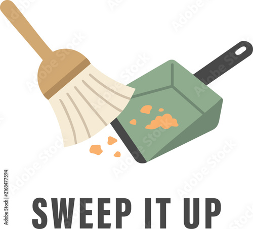 Broom And Dustpan Illustration With English Text Sweep It Up