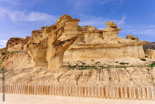 Eroded Sandstone Formations of Gredas de Bolnuevo at Sunset, Murcia, Spain