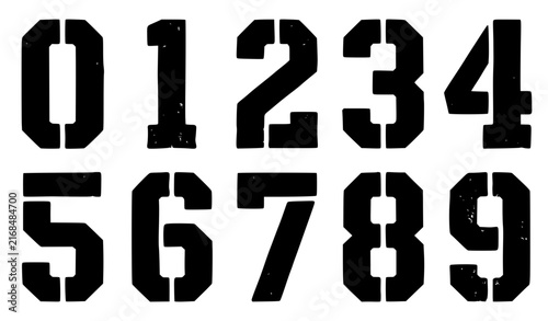 Retro Stencil Sports Jersey Numbers 0-9 Distressed Vintage Athletic Vector Collection