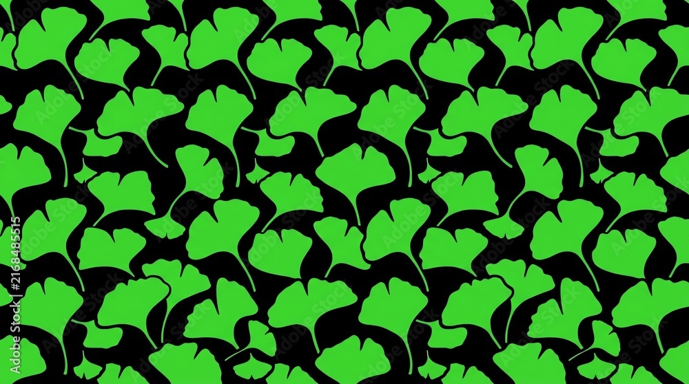 Green ginkgo leaf seamless pattern on black