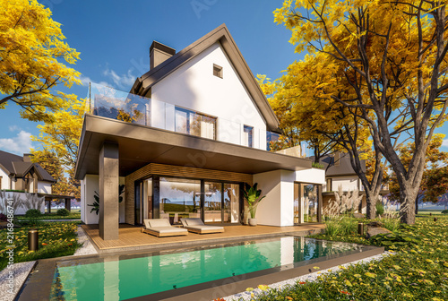 Foto 3d rendering of contemporary architectural luxury house exterior