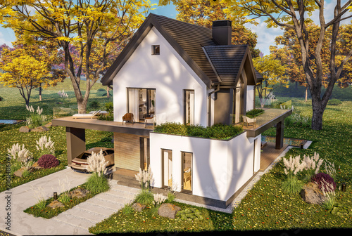 Foto 3d rendering of contemporary architectural luxury house exterior