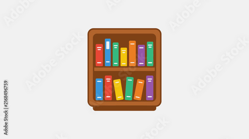 Pixel Art Bookshelf with Colorful Book Spines Isolated on White Background