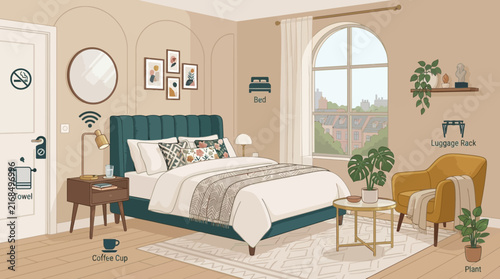 Pixel Art Bedroom Interior with Bed Chair and Window View