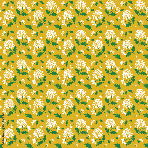 White Chrysanthemum Seamless Pattern. Comes with a ready-to-use swatch in the Swatches panel. Fully editable and customizable vector,allows to change color easily or scale without any loss of quality.