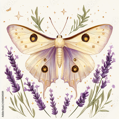 Delicate Butterfly with Lavender and Stars in Elegant Artwork