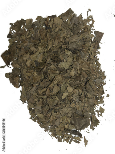 Large pile of coarse dry herbal flakes isolated on transparent background
